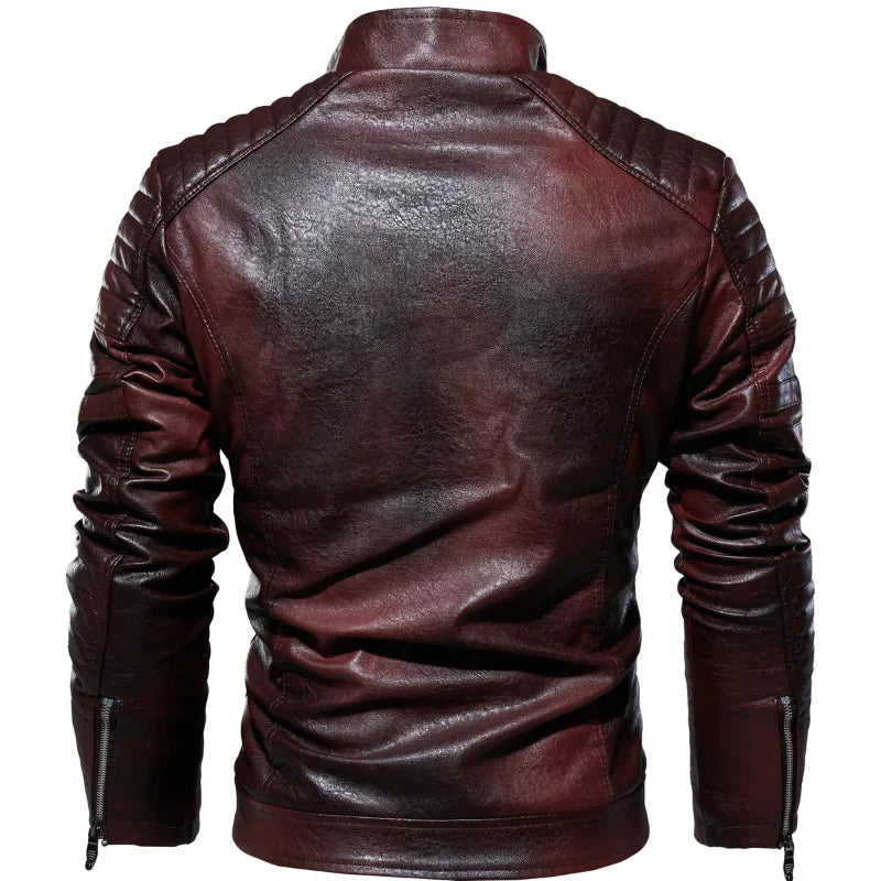 Men's Fleece-Style Faux Leather Jacket – Stand Collar