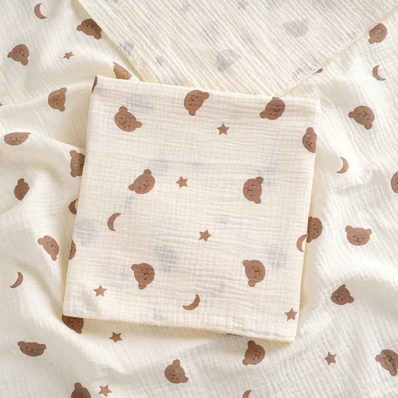 Cartoon Print Cotton Muslin Baby Swaddle Blanket – Soft Breathable Newborn Receiving Blanket