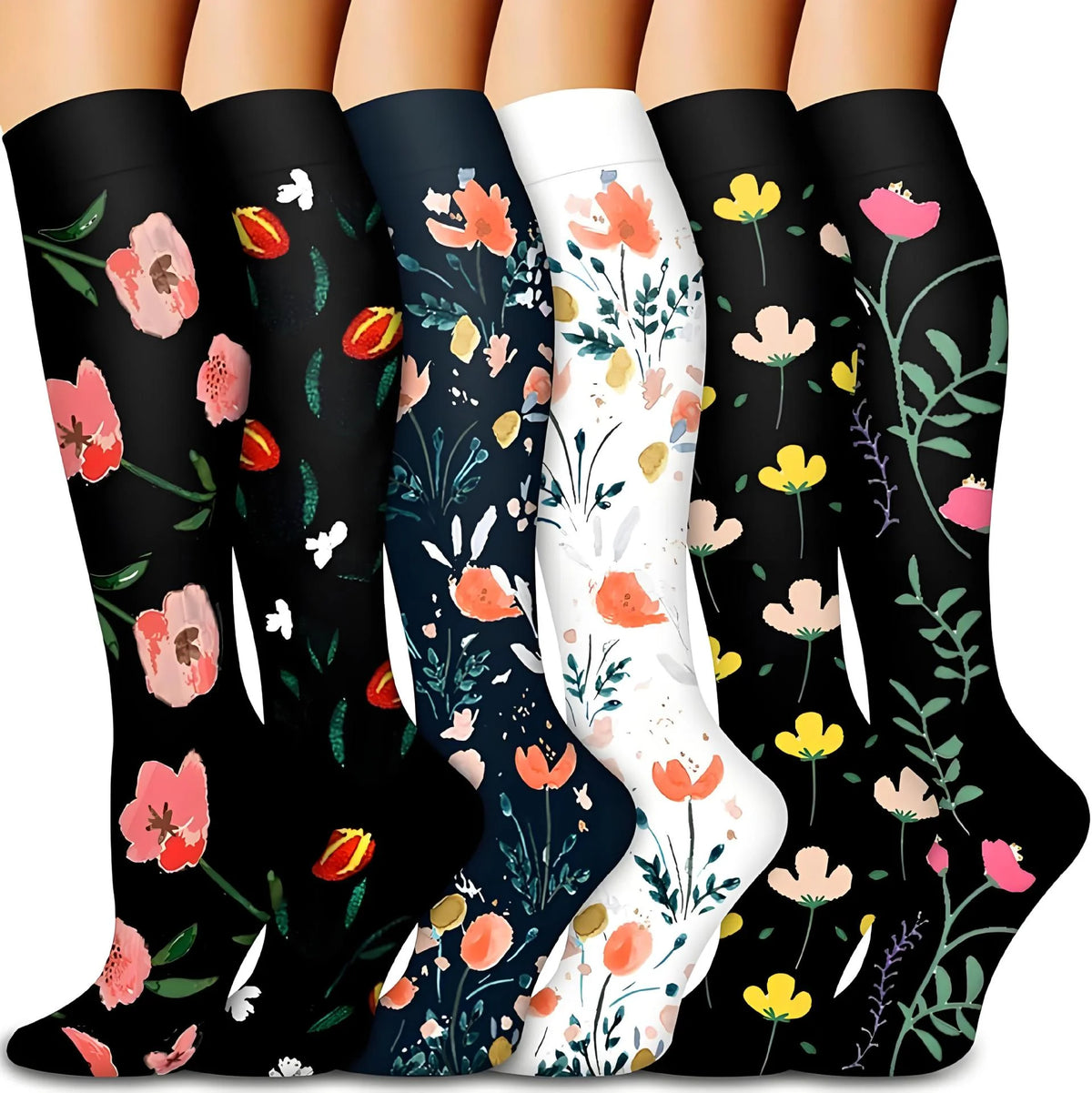 Knee High Compression Stockings 20-30mmHg – 6 Pairs Sports, Medical, Varicose Veins, Pregnancy, Edema & Diabetes