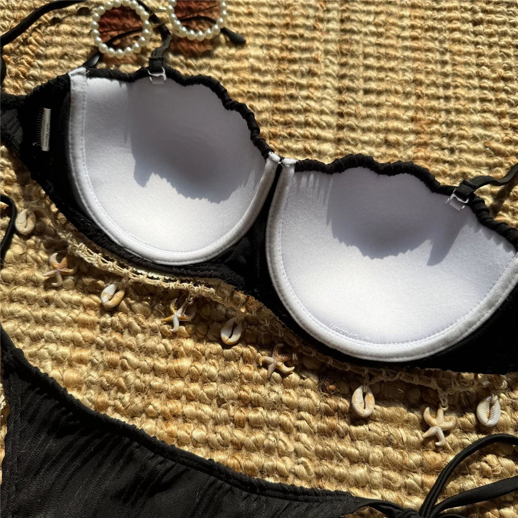 Shell Scalloped Ribbed Underwired Bikini Set — Women's Two-Piece Swimsuit