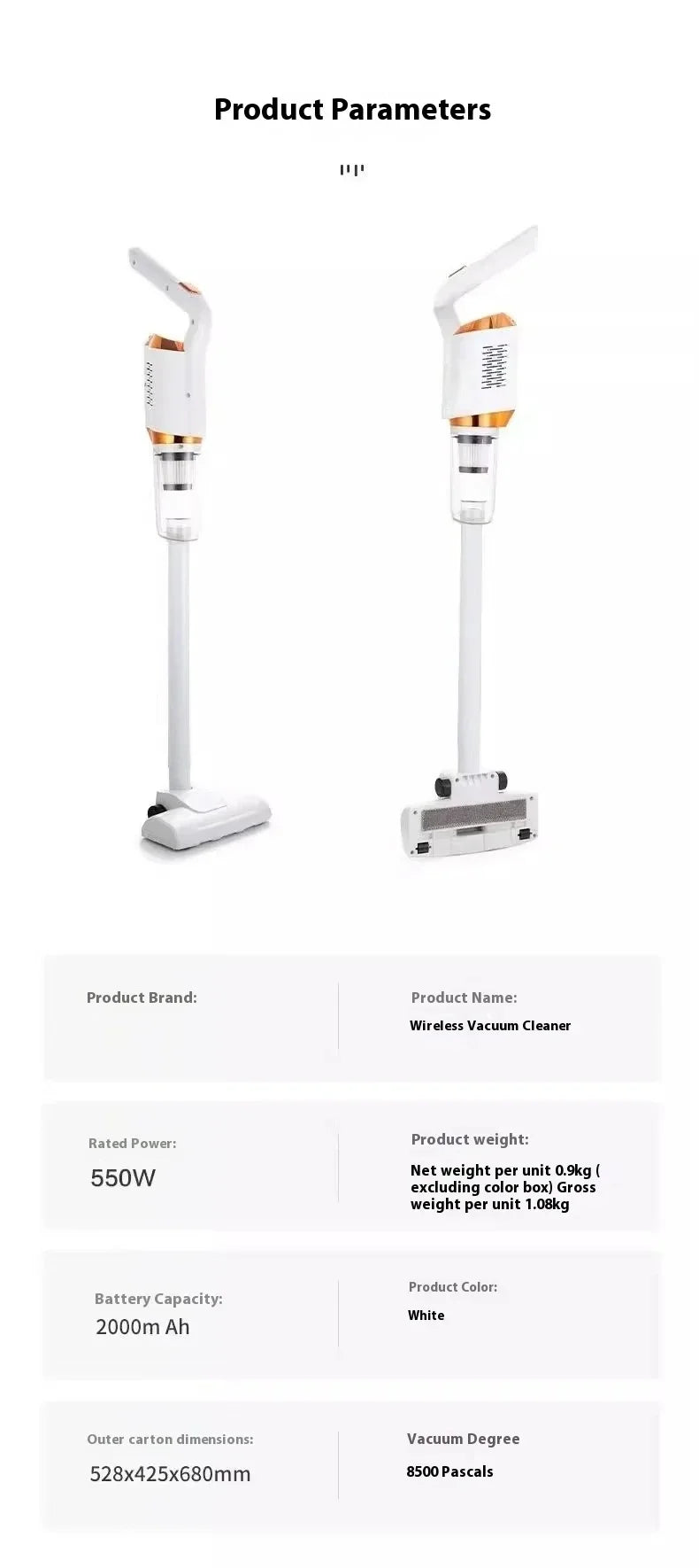 8500Pa Cordless Handheld Vacuum Cleaner – 120W, 600ml Cup, USB Rechargeable