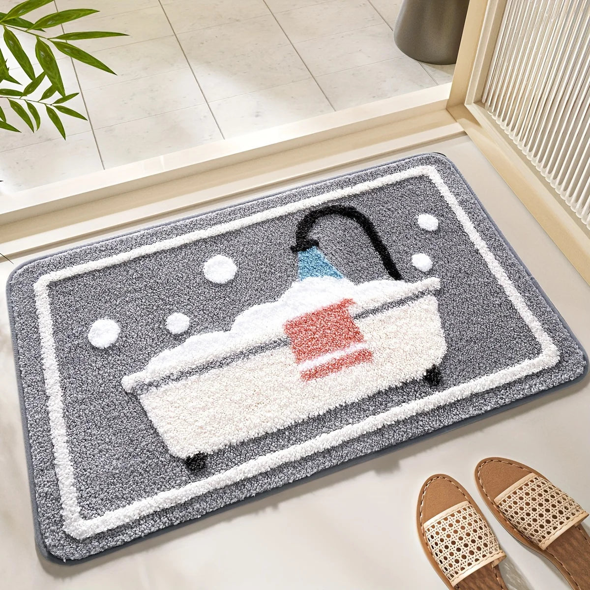 Non-Slip Knit Bath Rug – Water Absorbent Machine Washable Polyester Bath Mat