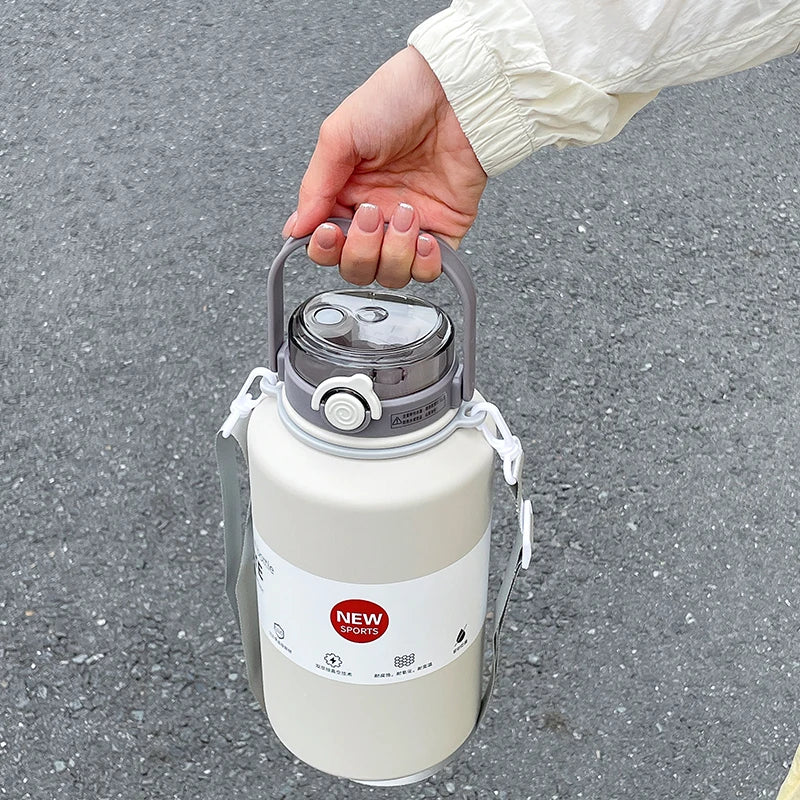 2000ml Large Capacity Insulated Stainless Steel Water Jug with Handle & Dual Lids – 24Hr Cold, 12Hr Hot