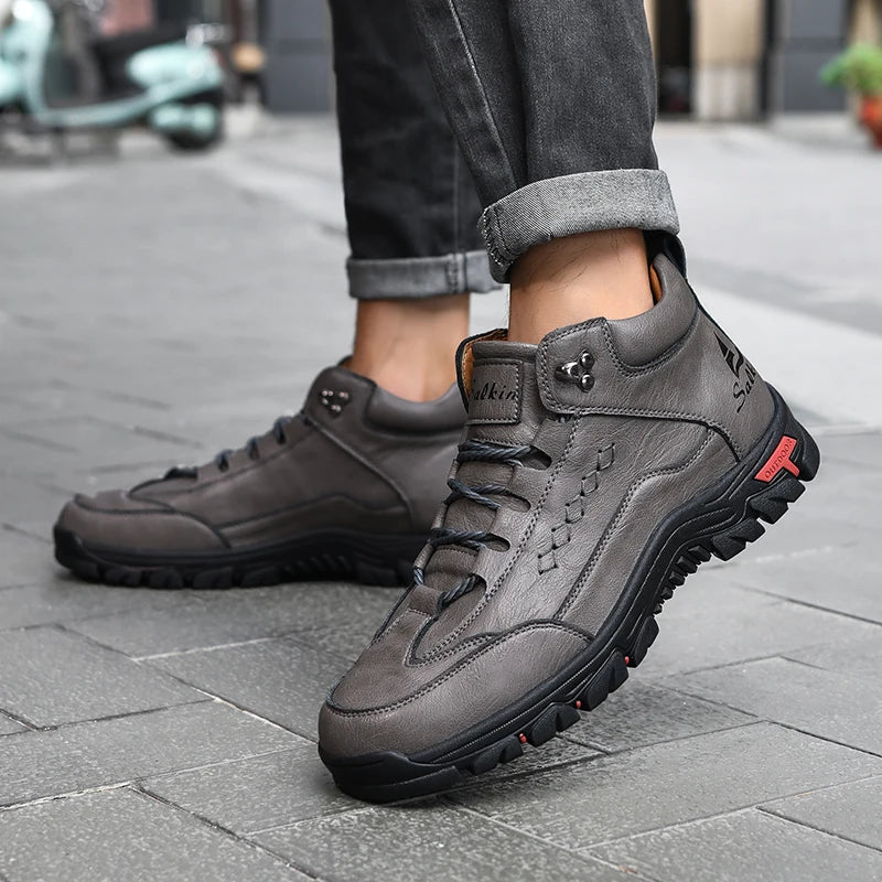 Men's High-Top Lace-Up Hiking Boots – Thick Sole Casual Oversized Boots
