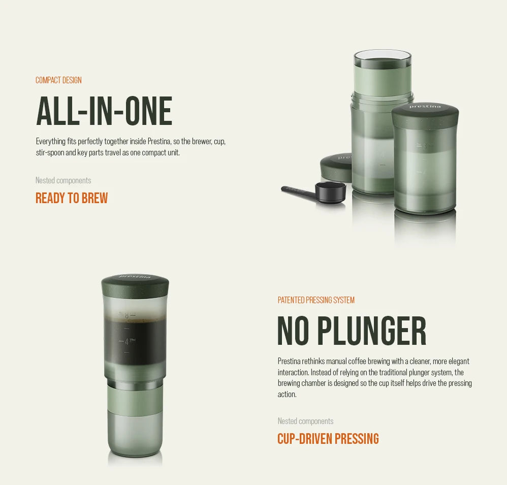 Coffee Anywhere, Anytime — WACACO Prestina All-in-1 Portable French Press | Foldable Manual Brewer for Camping, Hiking & Travel