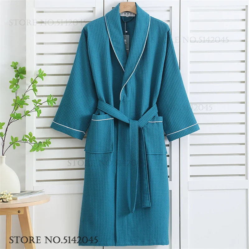 100% Cotton Waffle Couple Robe | Kimono Yukata Loungewear Bathrobe for Women & Men