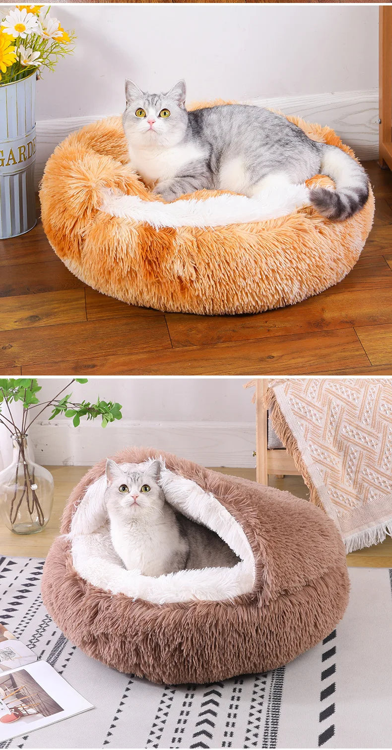 Round Plush Dog & Cat Bed – Warm Washable Pet Sofa Basket, Small to Large Dogs & Cats