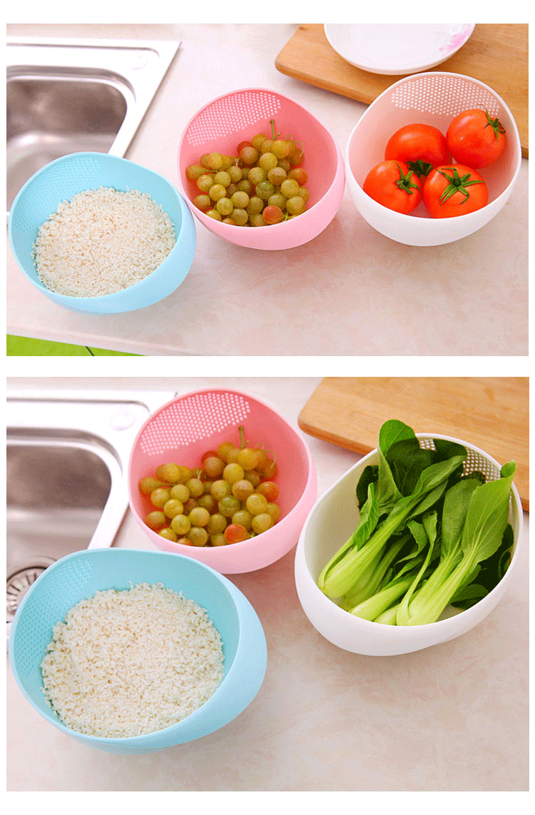 Rinse Rice, Veggies & More — Multi-Purpose Rice Drainage Basket | Oval Colander Sieve, Fine Holes, Eco-Friendly Plastic