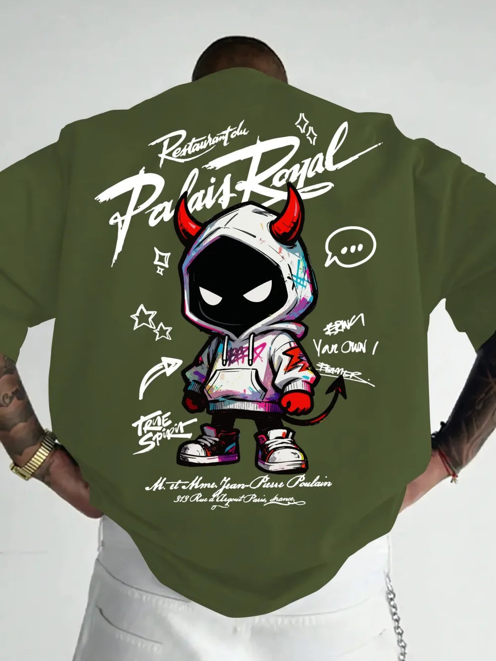 Men's Devil Letter Print T-Shirt — Breathable Round Neck Street Top