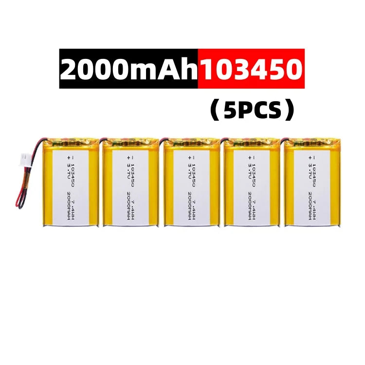 103450 3.7V 2000mAh Polymer Lithium Rechargeable Battery – JST PH 2.0mm 2-Pin for Camera GPS MP5 Bluetooth Headset