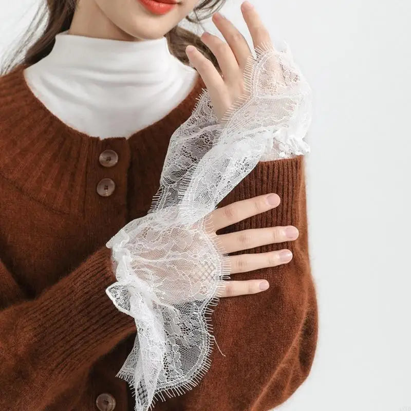 Elegant Detachable Bridal Wrist Cuffs – Lace Pleated Wedding Dress & Formal Attire Cuffs