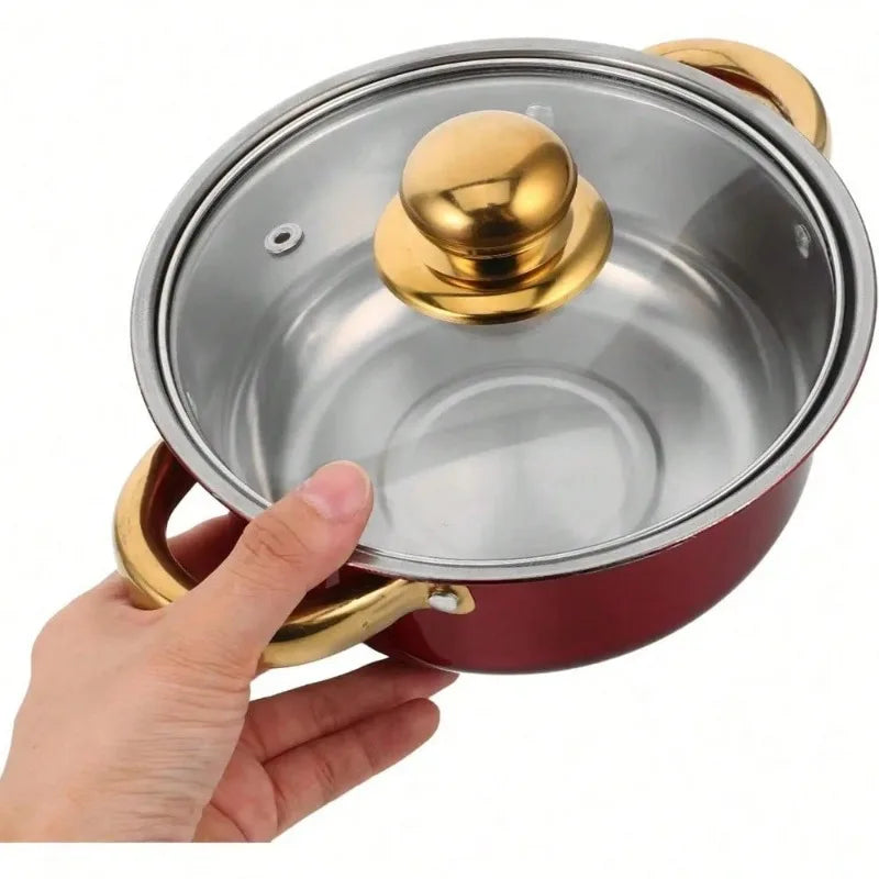 Nonstick Cookware Set – Wine Red with Gold Handles