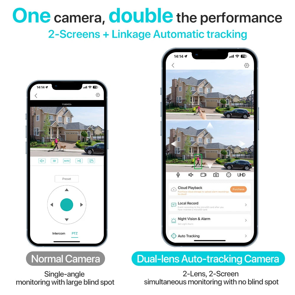 8MP Dual Lens WiFi PTZ Outdoor Security Camera – AI Auto Tracking, Color Night Vision, 2-Way Audio