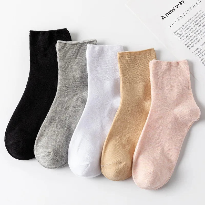 Women's Diabetic Non-Binding Socks – 5 Pairs for Pregnant, Elderly & Everyday Comfortable Breathable Black & White