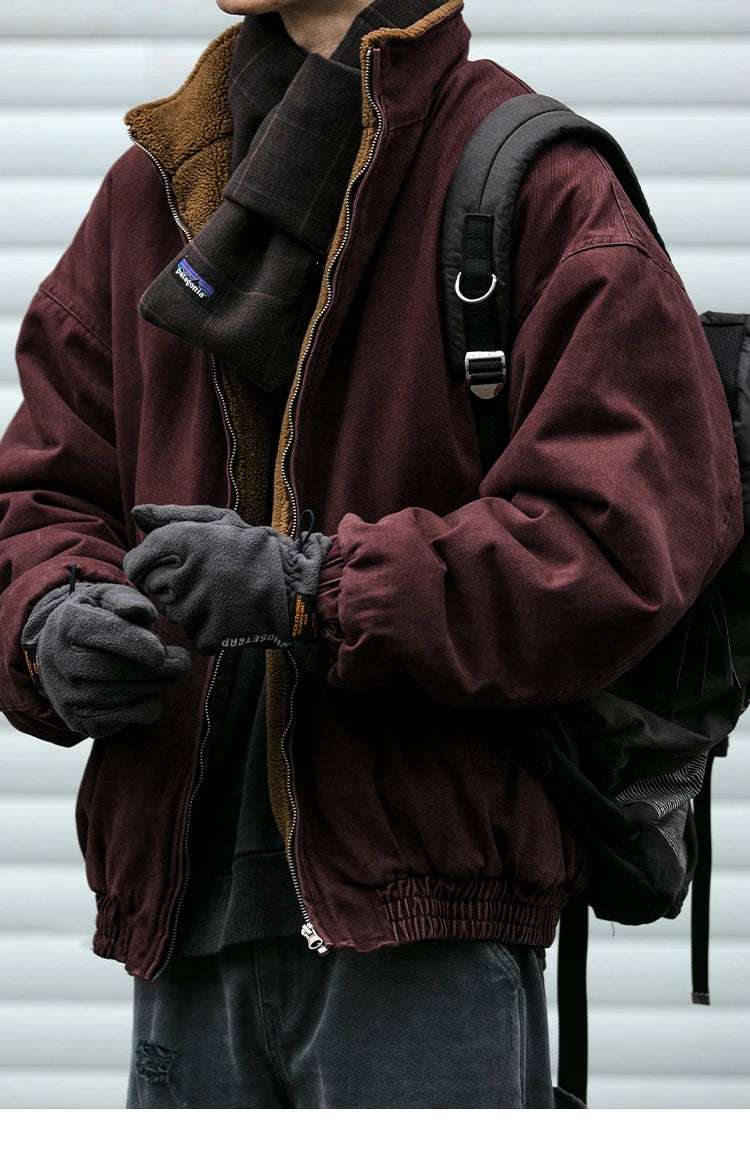 Men's Vintage Polar Fleece Jacket — Korean Streetwear Loose Warm Coat