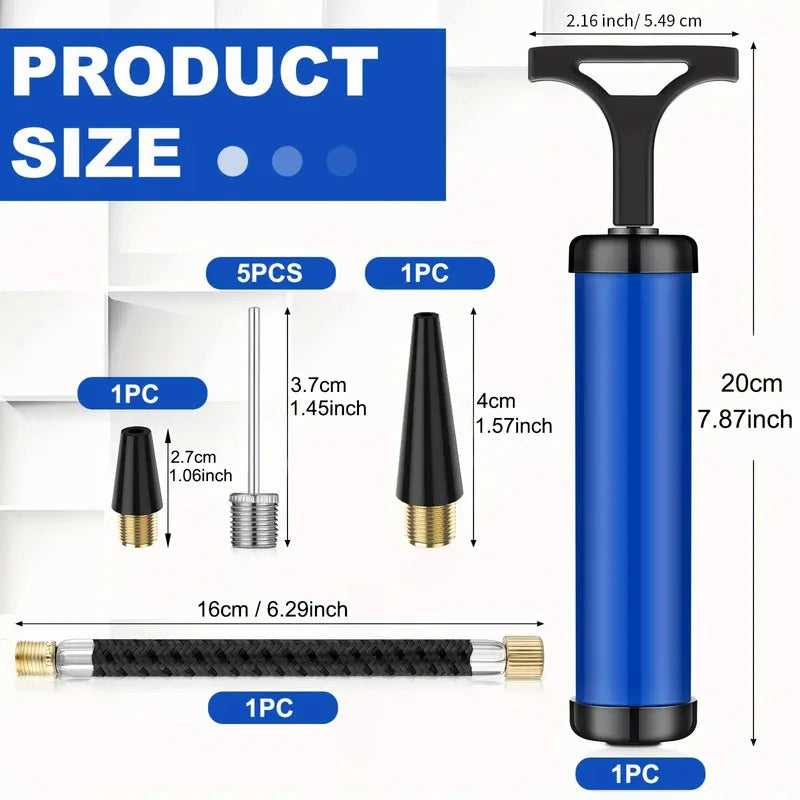 Portable Ball Pump with Needle & Nozzle – Multi-Sport Inflator for Football, Basketball, Volleyball & Swimming