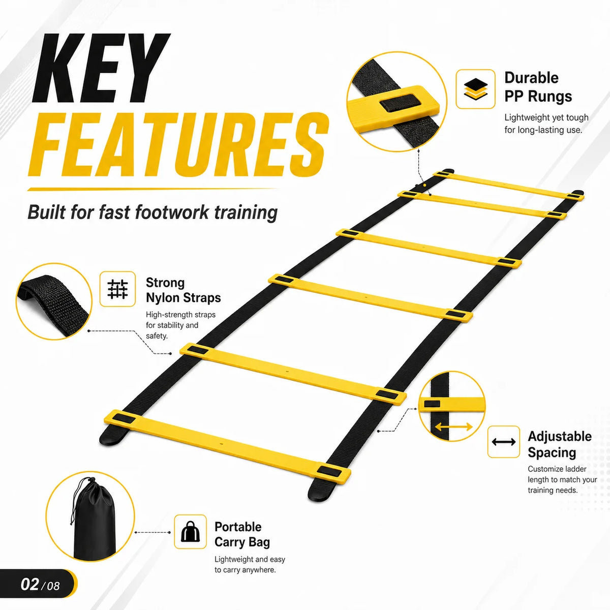 Agility Ladder Set – 2-10M Speed Training with Carry Bag for Soccer, Football, Footwork & Home Gym Drills