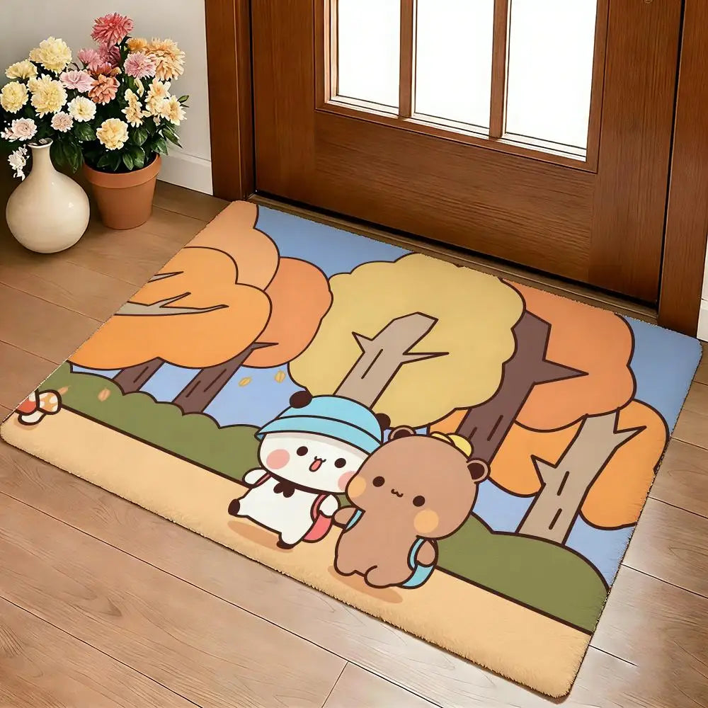 Bubu & Dudu Cute Flannel Floor Mat – Soft Non-Slip Rug for Living Room, Bedroom & Kitchen