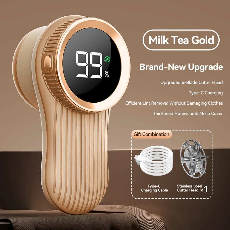 Electric Lint Remover & Fabric Shaver — LED Display, Rechargeable Fuzz & Pill Remover