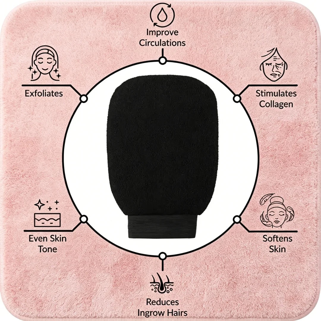 Gentle Skin Exfoliating Glove – Double-Sided Hammam Bath Peeling Glove & Soft Exfoliator Mitt