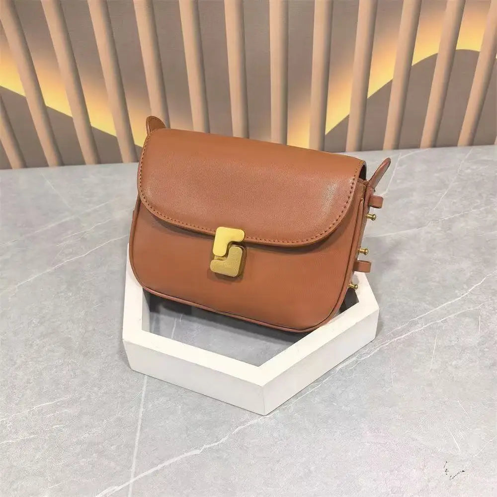 French Niche Top-Grain Genuine Leather Small Square Shoulder Bag – Luxury Crossbody Satchel for Women
