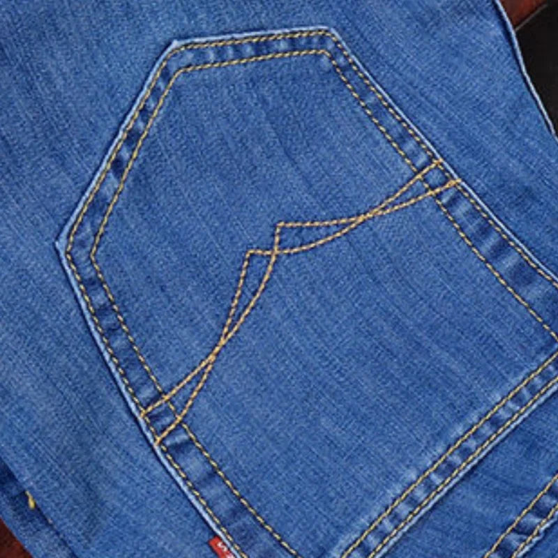 Men's Casual Straight Leg Jeans — Elastic Fit Classic Blue & Black Denim Pants