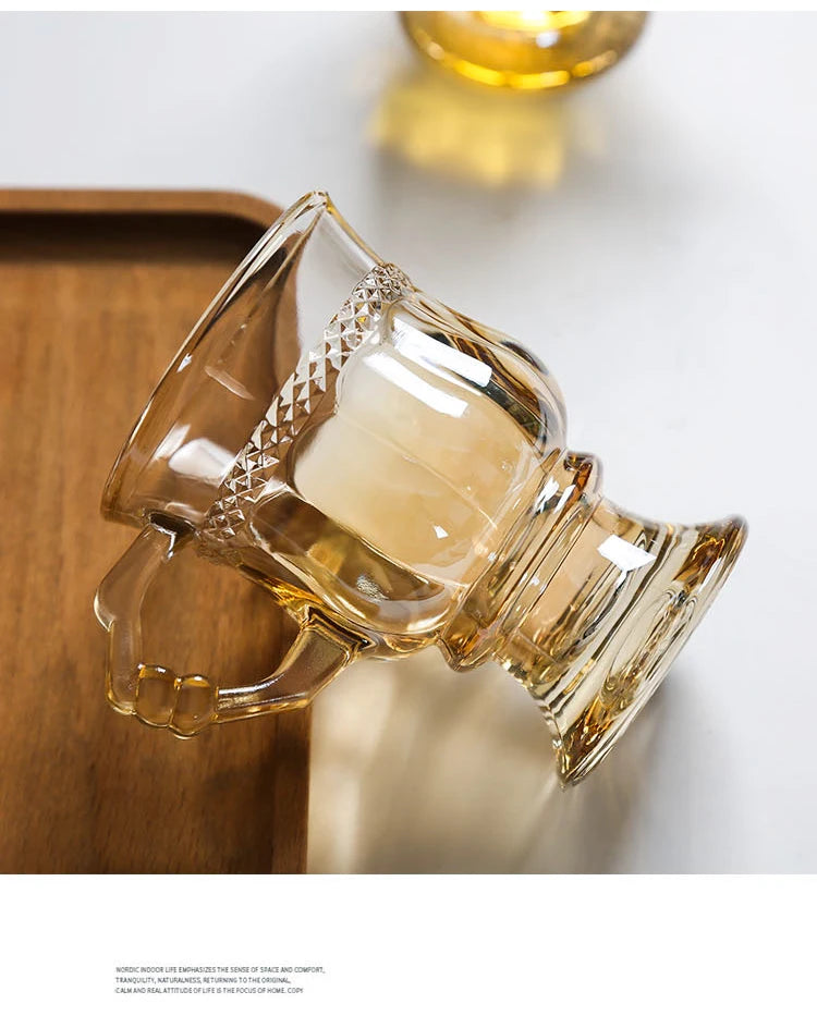 Vintage Embossed Glass Cup with Handle
