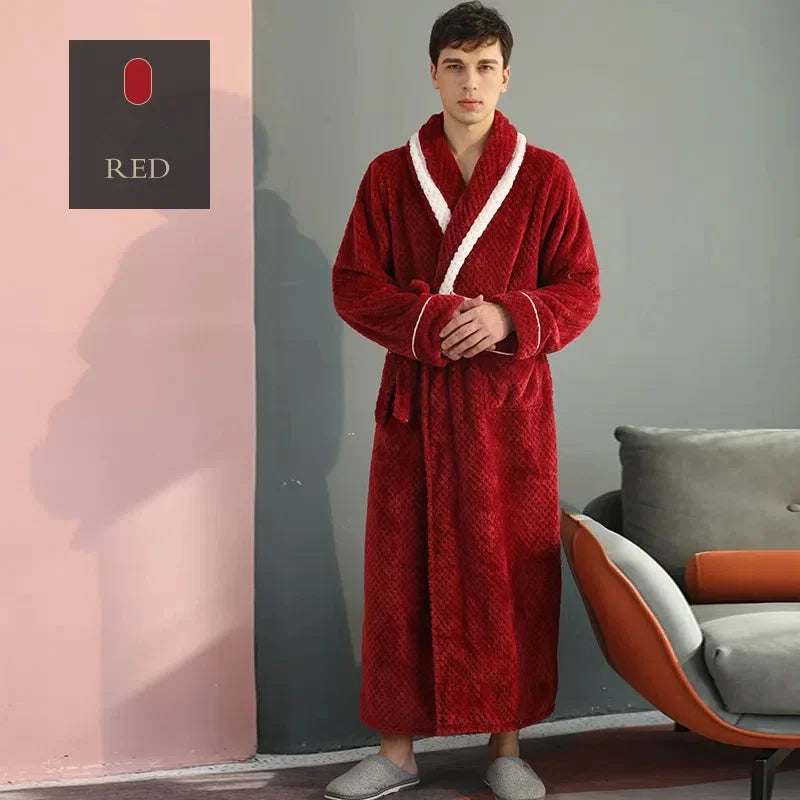 Thicken Flannel Couple Robe with Pockets | Long Winter Bathrobe Gown for Men & Women