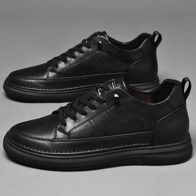 Men's Genuine Leather Height-Boosting Sneakers — +6cm