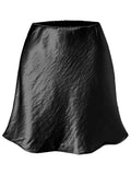 Women's Satin Mini Skirt – High Waist A-Line Luxury Office Wear in Black, Brown & Beige