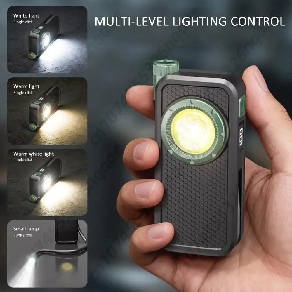 800 Lumen COB EDC Clip Flashlight – Gooseneck, Magnetic Back, LCD Display, Type-C for Work & Camping