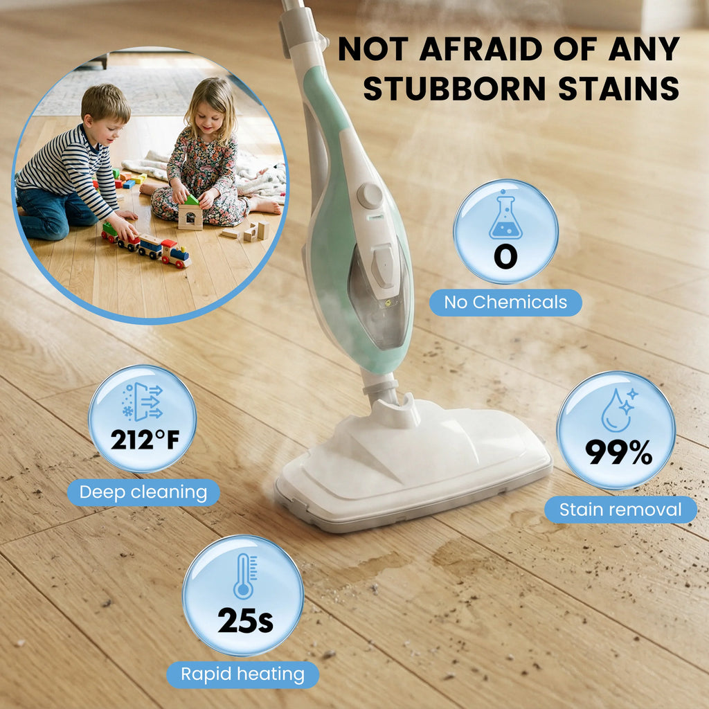 JHK 10-in-1 Steam Mop — 1550W Detachable Handheld Steam Cleaner, 16FT Cord, 2 Washable Pads for Floors & Multi-Surface