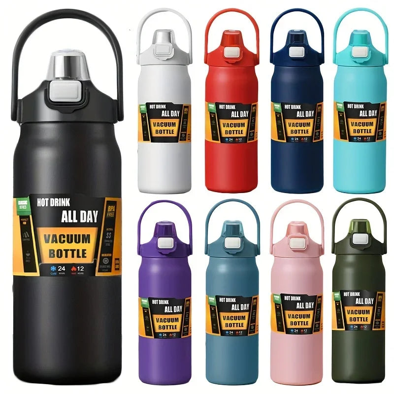 Large Capacity Vacuum Thermos Bottle with Handle & Straw – 304 SS, 6–12Hr Insulated, 800ml–1500ml, 16 Colors