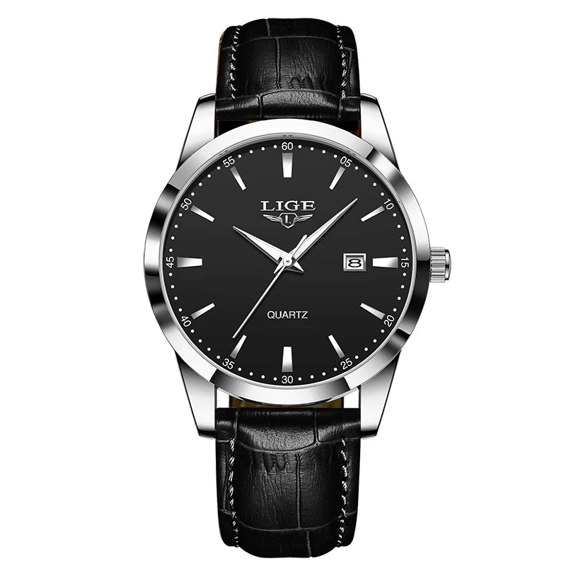 LIGE Men's Brown Leather Chronograph Watch | Military Sport Casual Waterproof Quartz Wristwatch