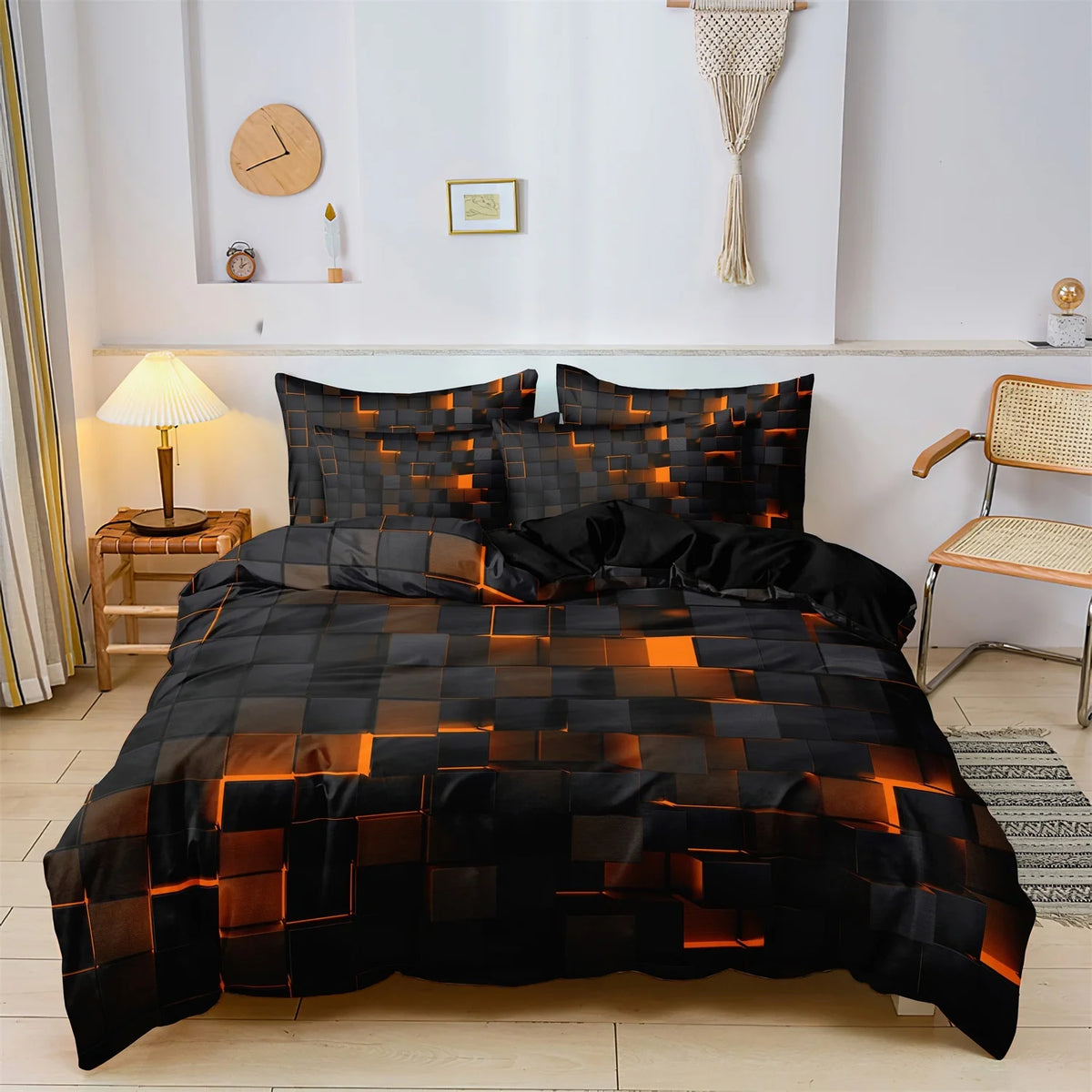 3-Piece Geometric Grid Plaid Duvet Cover Set – 1 Duvet Cover & 2 Pillowcases, Twin to King