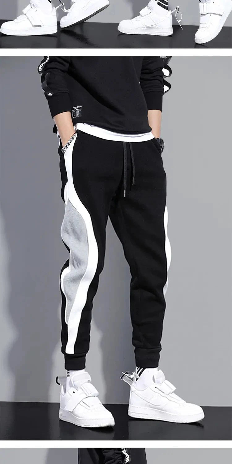 Men's Wide Leg Patchwork Nine-Point Pants — Cropped Streetwear Trousers