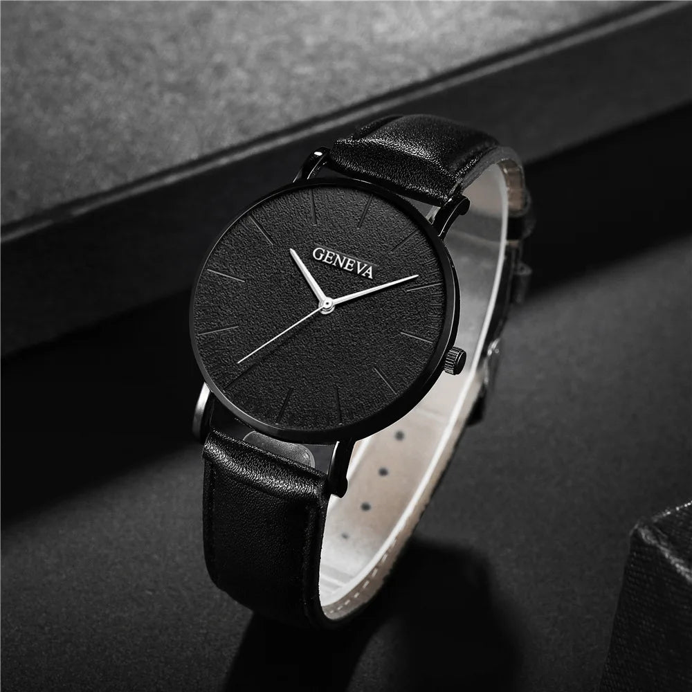 Men's Fashion Leather Quartz Watch & Bracelet Gift Set | Business Brown Wristwatch