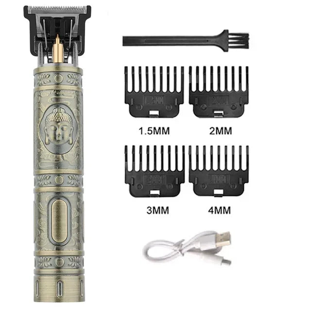 XMSJ Vintage Cordless Hair Clipper – USB Fast Charge, 85-Min Runtime, Dragon & Buddha Designs