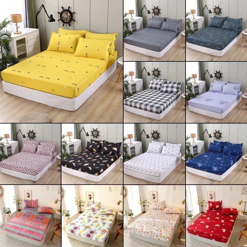 Fashion Print Elastic Fitted Sheet – Non-Slip Mattress Cover with Pillowcase, Multiple Sizes