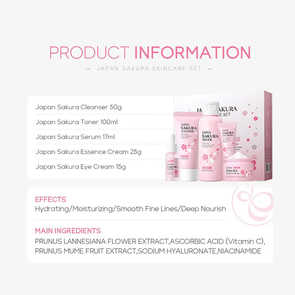 Sakura Skincare Gift Set – 3-Piece Travel Bag or 5-Piece Gift Box for Women