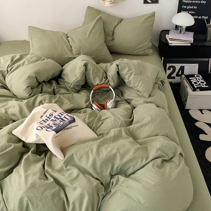 Washed Cotton Duvet Cover – Linen-Touch Soft Breathable Bedding, Zipper Closure, 4 Colors