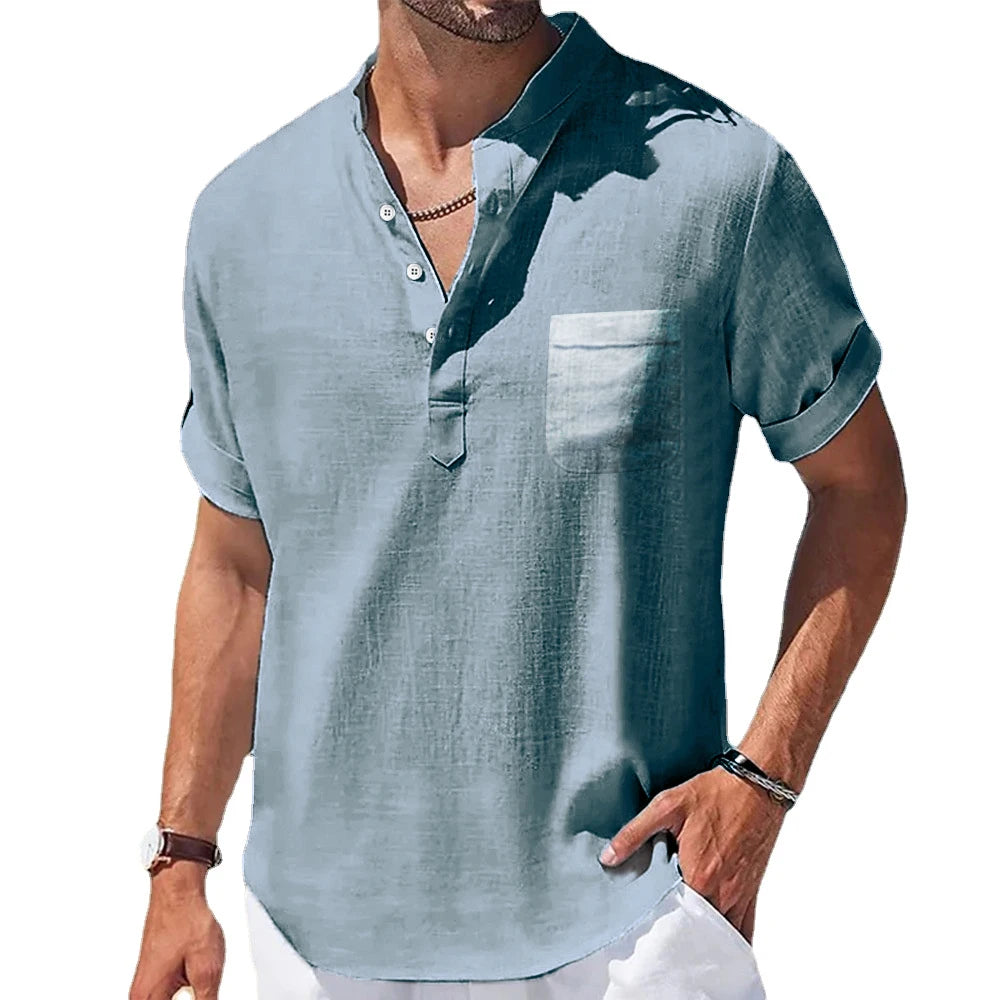 Men's Casual Linen Short Sleeve Shirt — Lightweight Summer Button-Down