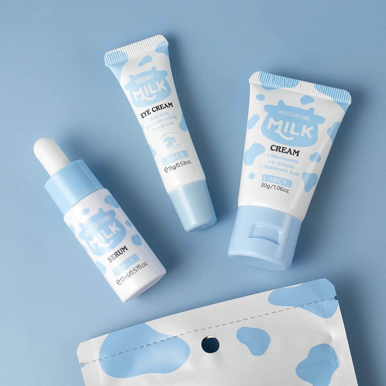 LAIKOU Milk Glowing Trio Skincare Set – Hydrating Serum, Eye Cream & Moisturizer