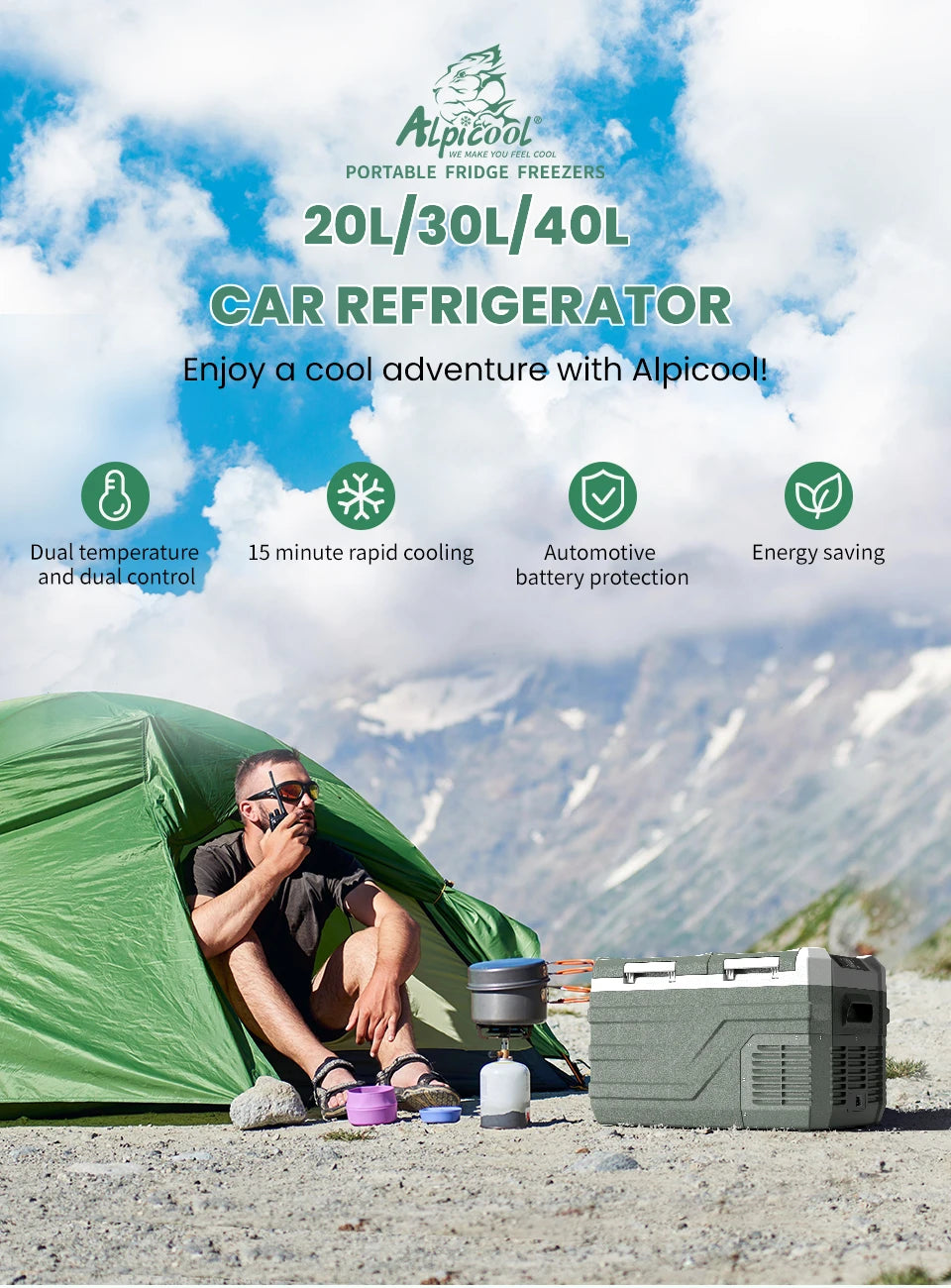 Alpicool NLS Car Refrigerator — 20L 30L 40L Portable Compressor Mini Fridge Freezer 12/24V DC & 100-240V AC for Camping