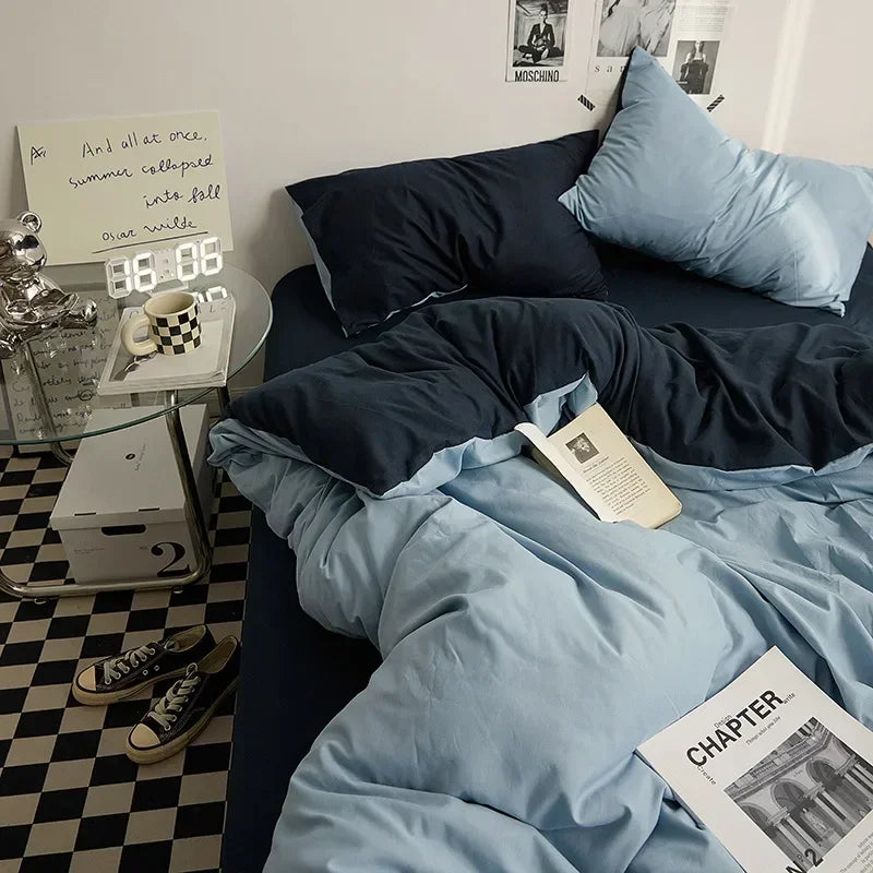 Solid Color Washed Cotton Bedding Set – 4-Piece Duvet Cover, Bed Sheet & Pillowcases, Twin to King