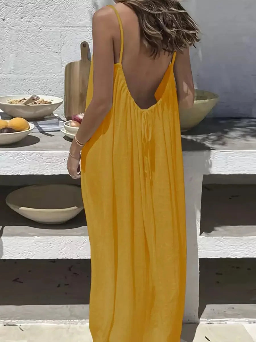 Women's Loose Spaghetti Strap Casual Homewear Dress – Solid Color Vacation Summer Dress 2026
