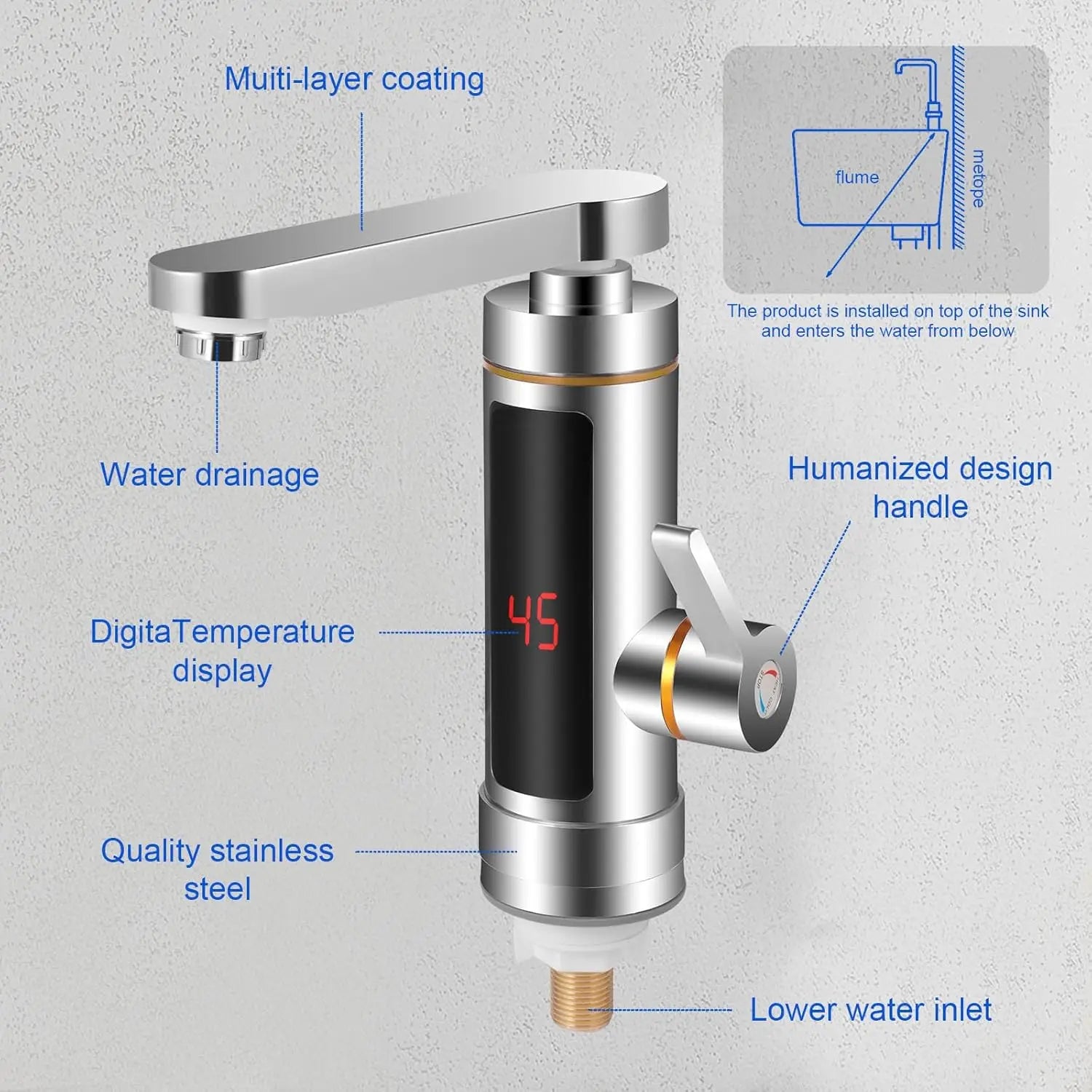 Electric Instant Tankless Hot Water Faucet — LCD Temperature Display, 360° Mixed Flow