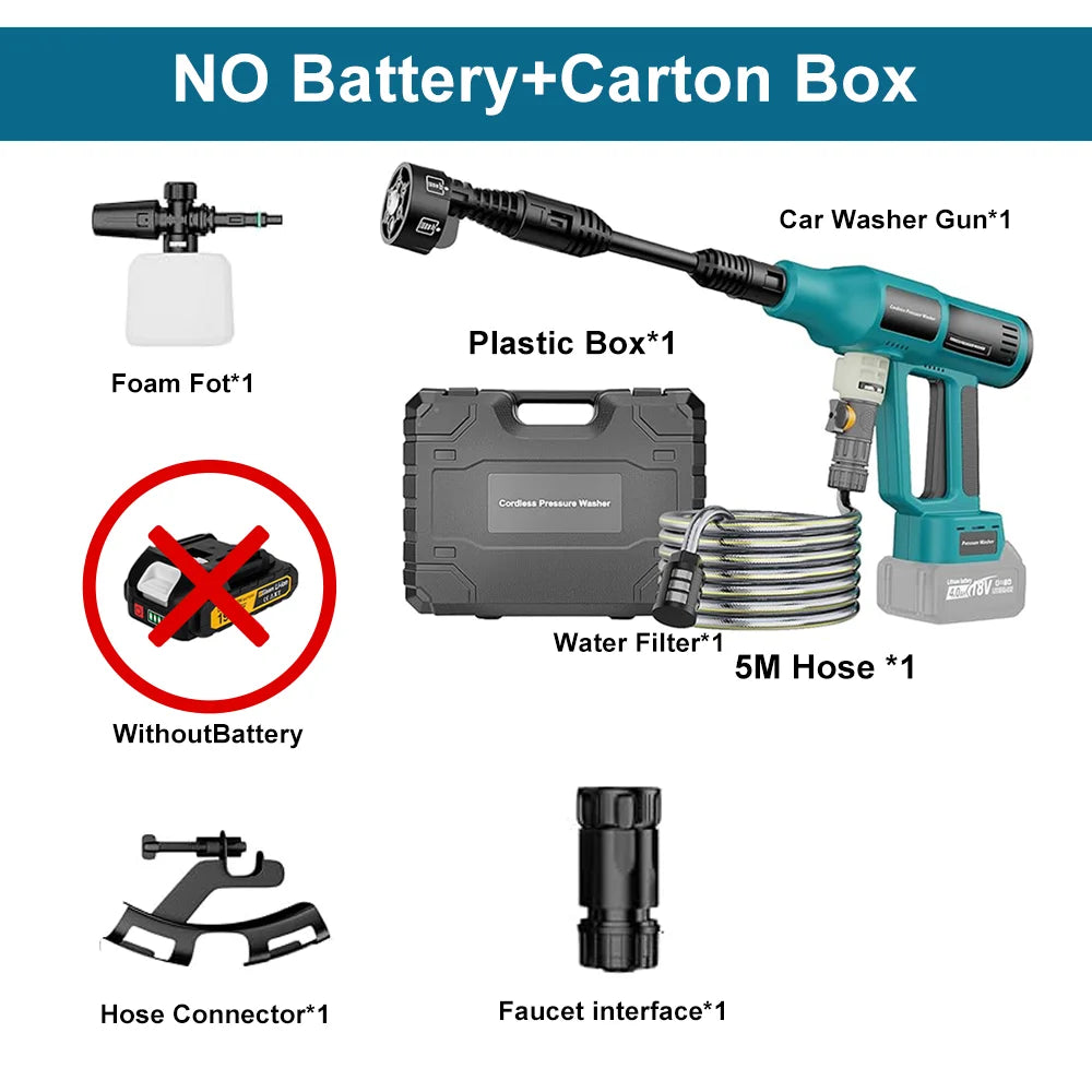 250 Bar Brushless Cordless Pressure Washer – 4 Gears, 6-in-1, Makita 18V Compatible