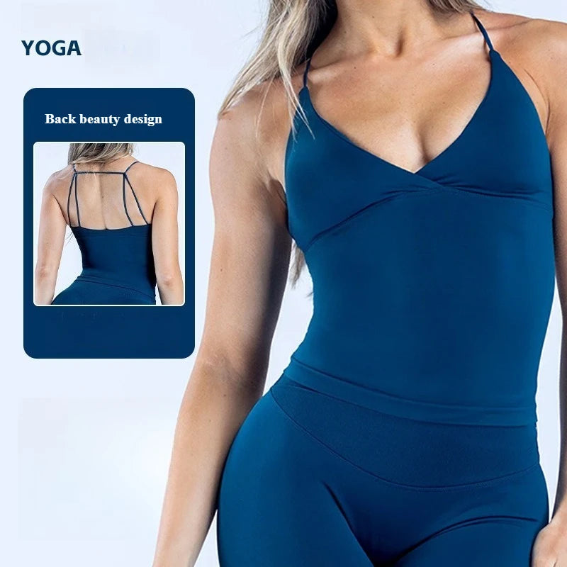 Women's Seamless Cross Sports Vest – Padded Backless Yoga Gym Workout Fitness Camisole