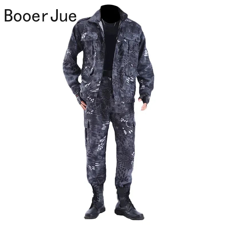 Men's Python Pattern Tactical Tracksuit – Wear-Resistant Outdoor Work Suit (M–4XL)